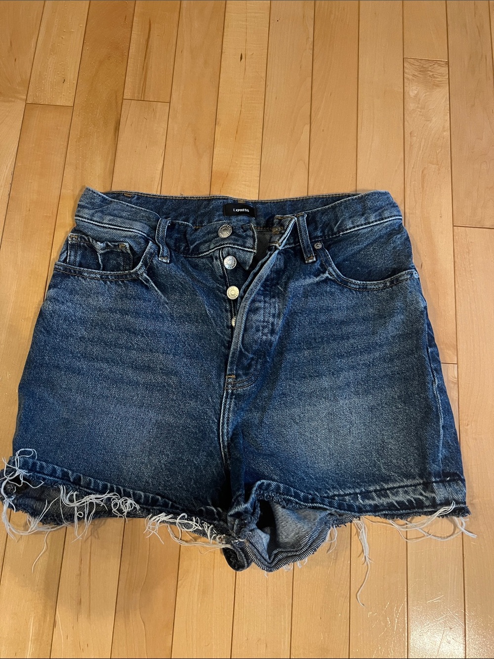 Express Size 6 Dark Blue High-Rise Denim Shorts